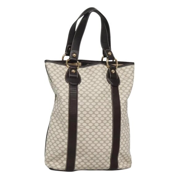 CELINE Macadam Canvas Tote Bag PVC Leather White Gold - Picture 1 of 14
